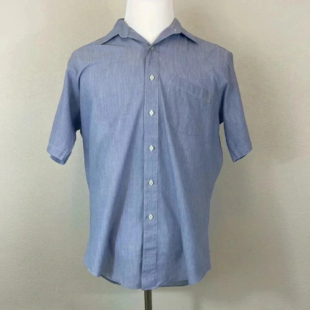 Vintage Pierre Balmain‎ blue short sleeve button down shirt size 16.5